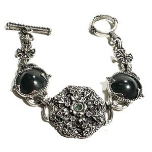 Lucky Brand Maltese‎ Cross Bracelet Black Silver Tone Green Accent Toggle